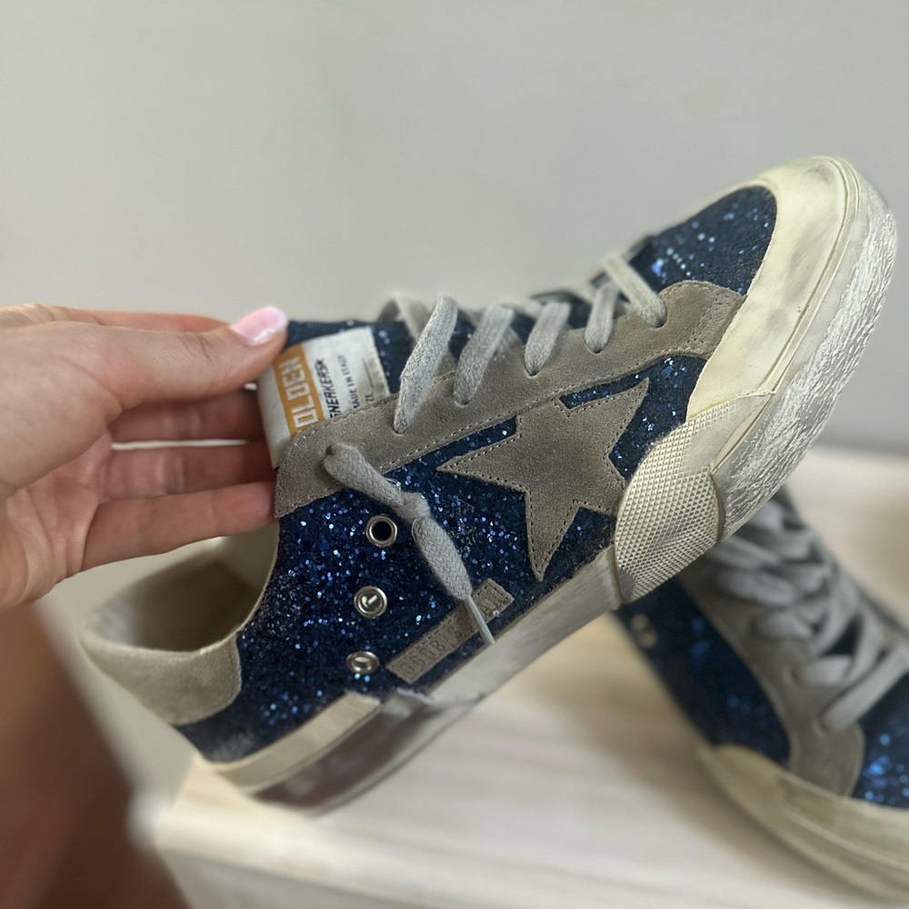 Golden Goose Superstar in Blue Glitter